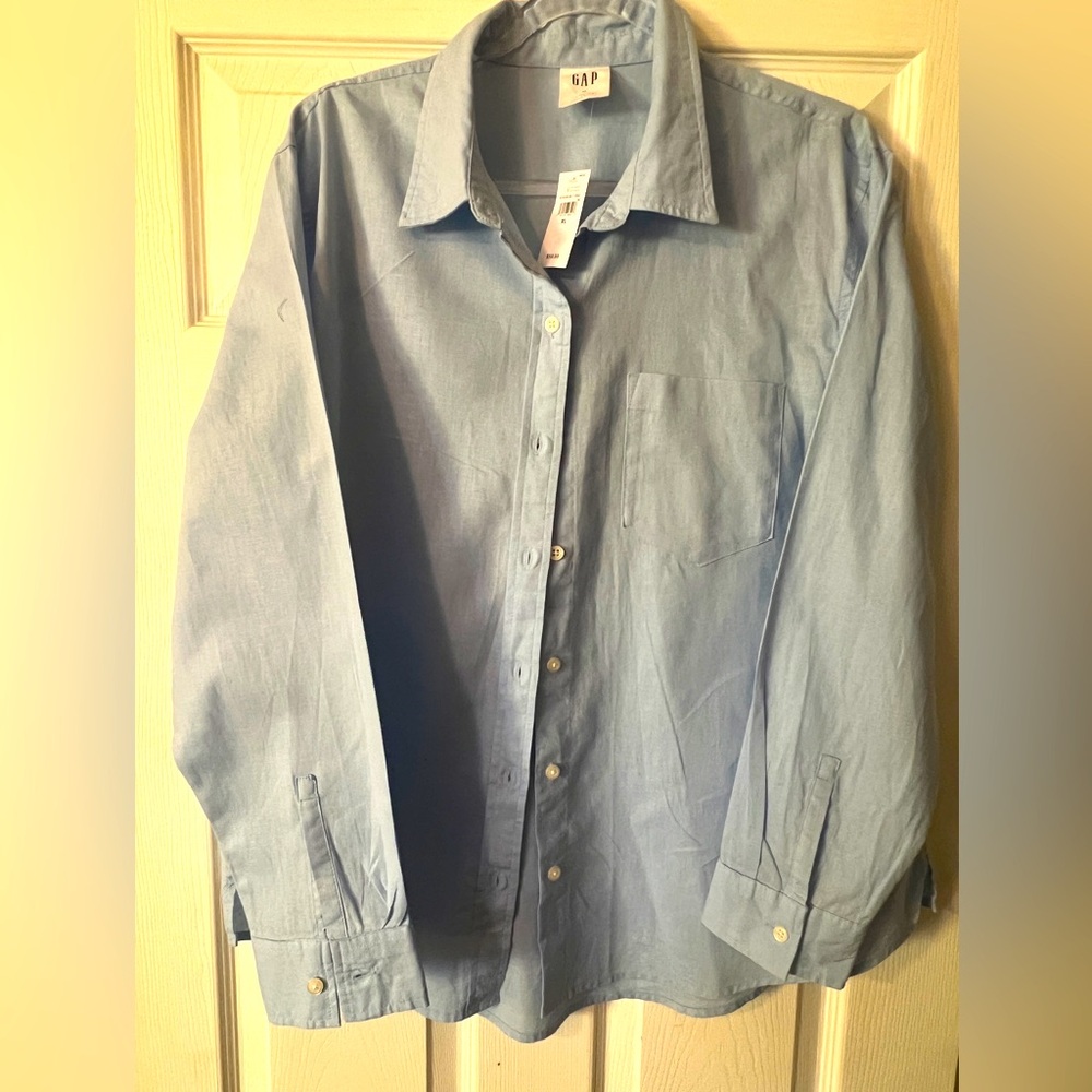 Gap Light Blue Linen Blend Long Sleeve Shirt Size XL
